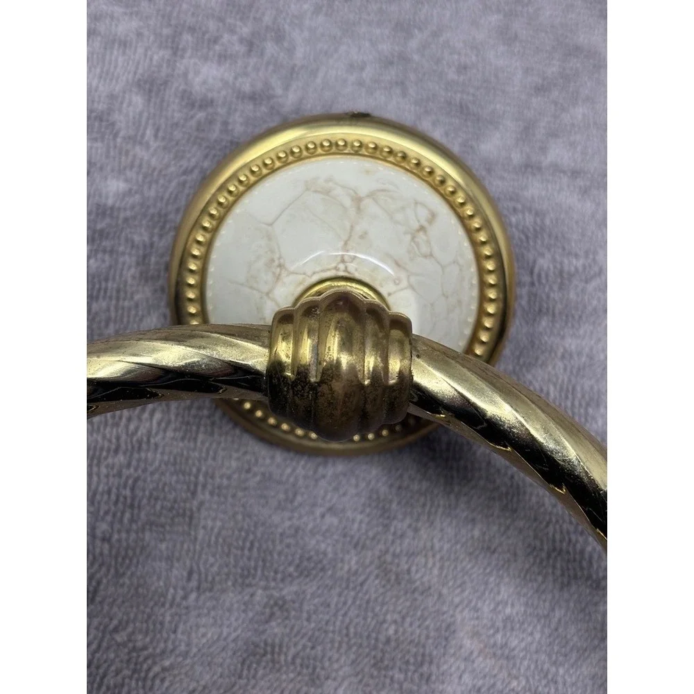 Vintage Brass Twisted Rope Towel Ring Faux Marble Wall Mount Bathroom Hardware